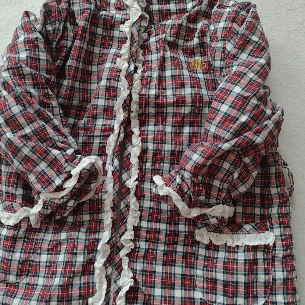Ralph Lauren Baby Plaid Hooded Robe 9M Cotton Terry Lined Bathrobe - Picture 7 of 11